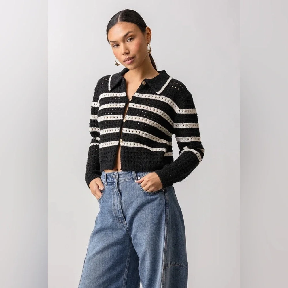 NWT Line and Dot Let Me Be Cardigan in Black and Ivory, Size L - Picture 7 of 14